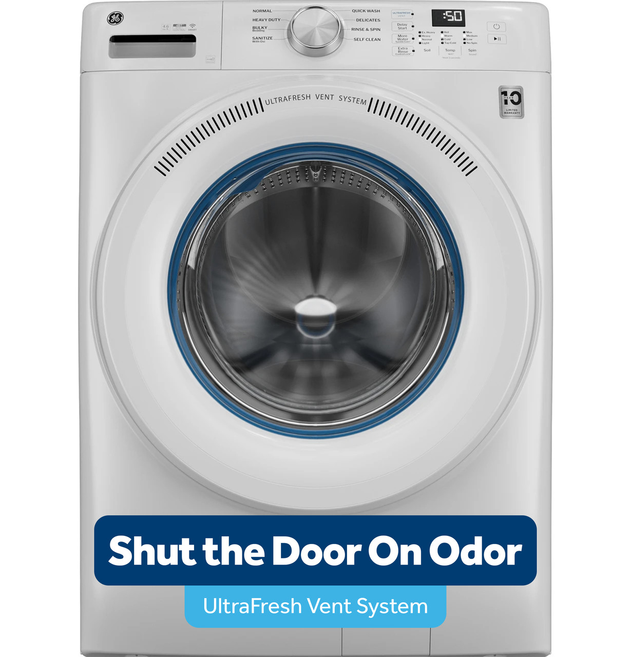 GE GE® Energy Star® 4.6 cu. ft. Capacity Smart Front Load Washer with UltraFresh Vent System with OdorBlock™ - GFW350SSYWW