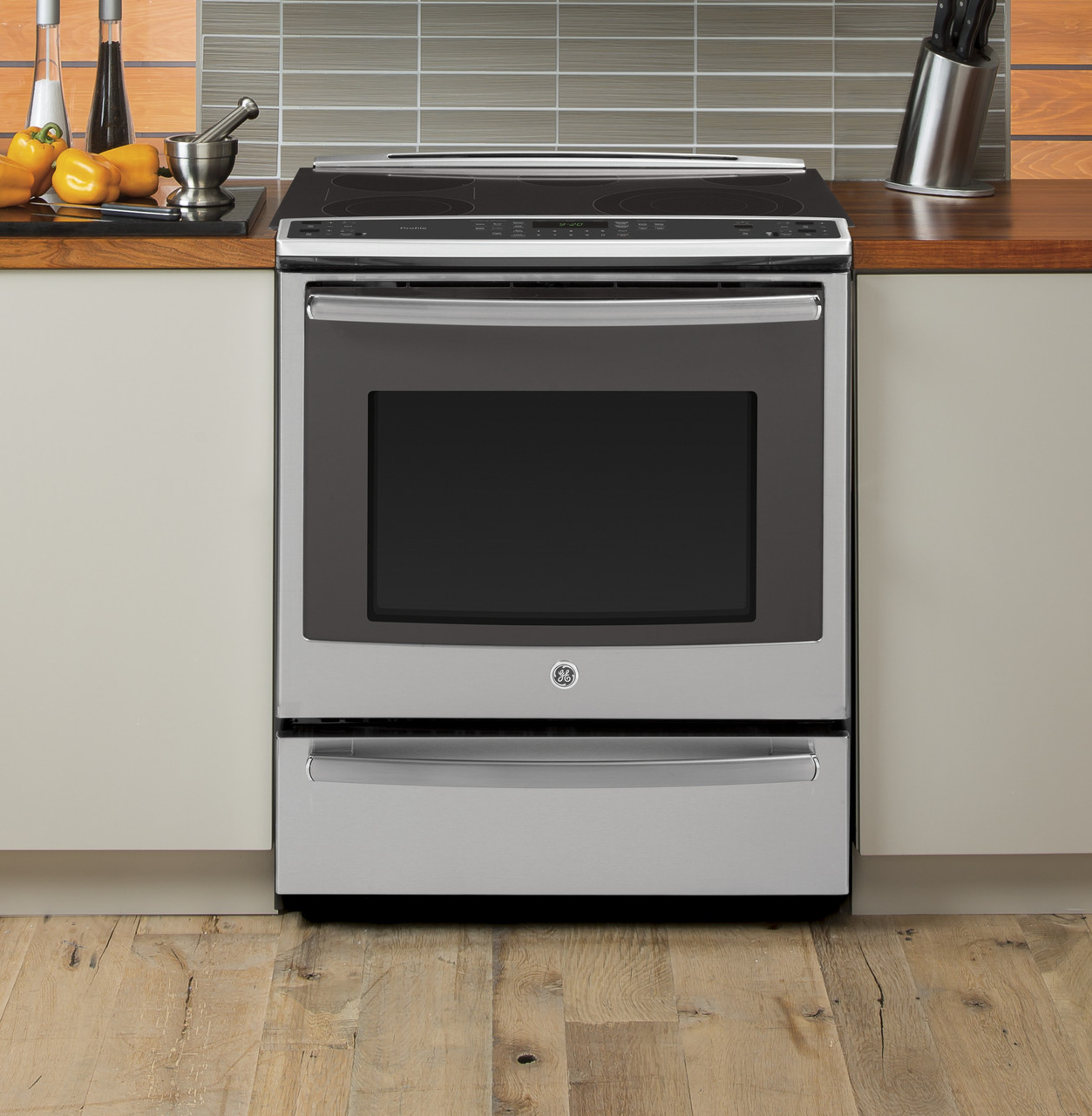 GE Profile Series 30" Slide-In Front Control Electric Convection Range with Warming Drawer - Thumbnail 5