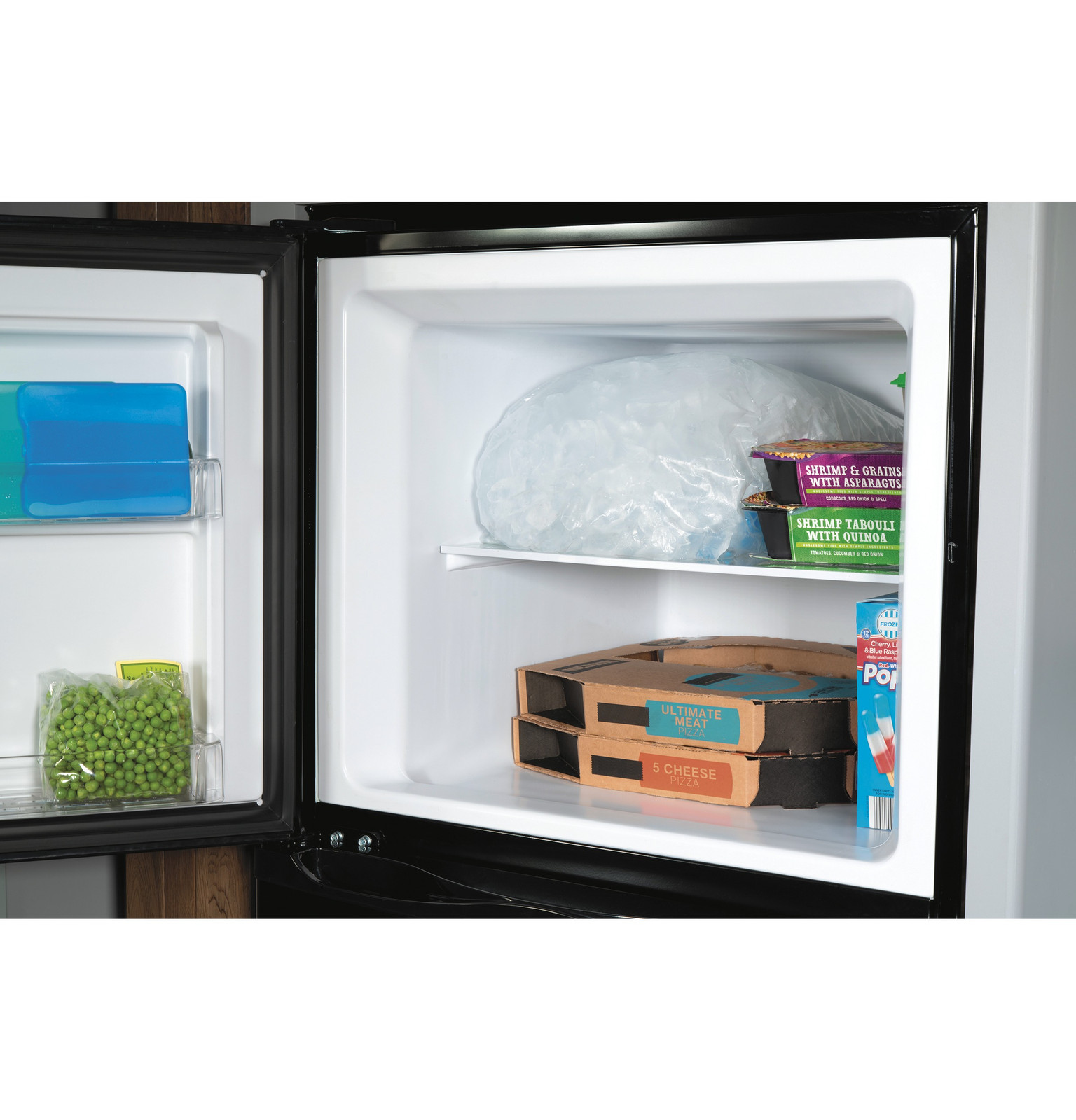 GE GPV10FGNBB 24" Top Freezer Refrigerator with 9.93 cu. ft. Capacity 12V DC Power Only LED Lighting and Adjustable Spillproof Glass Shelves in Black on Fridge.com