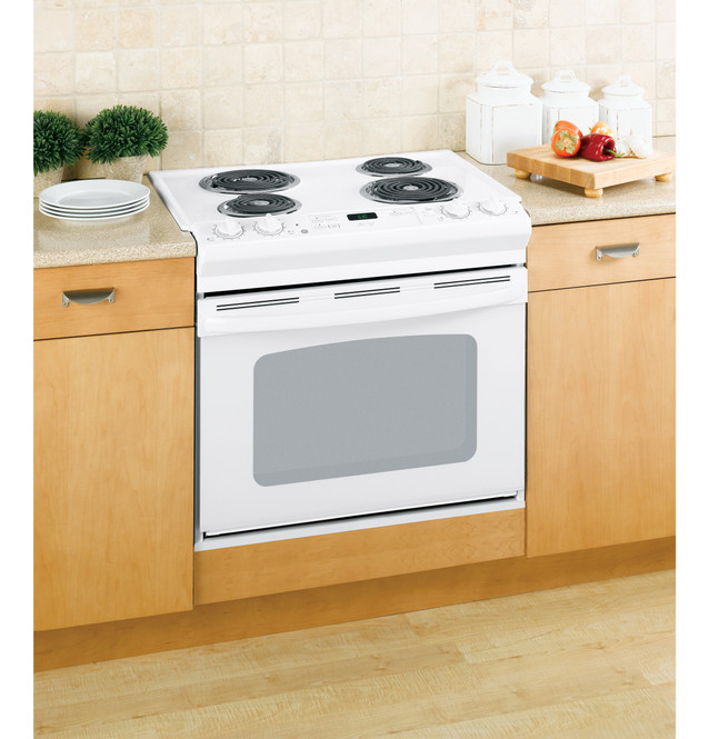 GE JDS26BWWH 30 Inch Drop-In Electric Range with Standard Clean: White