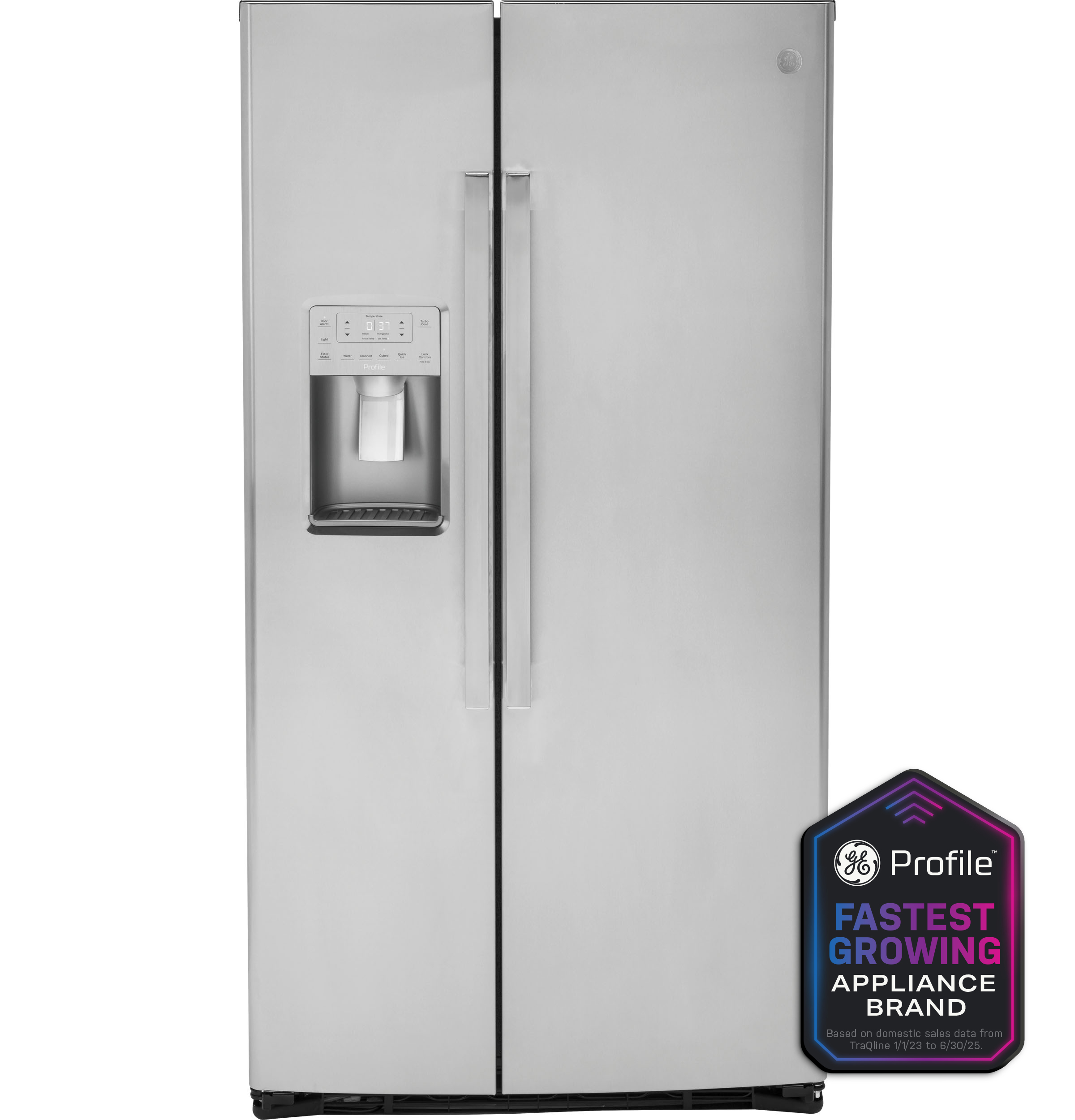 GE Profile™ 21.9 Cu. Ft. Counter-Depth Side-By-Side Refrigerator in Stainless size 69.25 H x 35.75 W x 30.75 D | PZS22MYKFS | Stainless Steel | Fridge.com