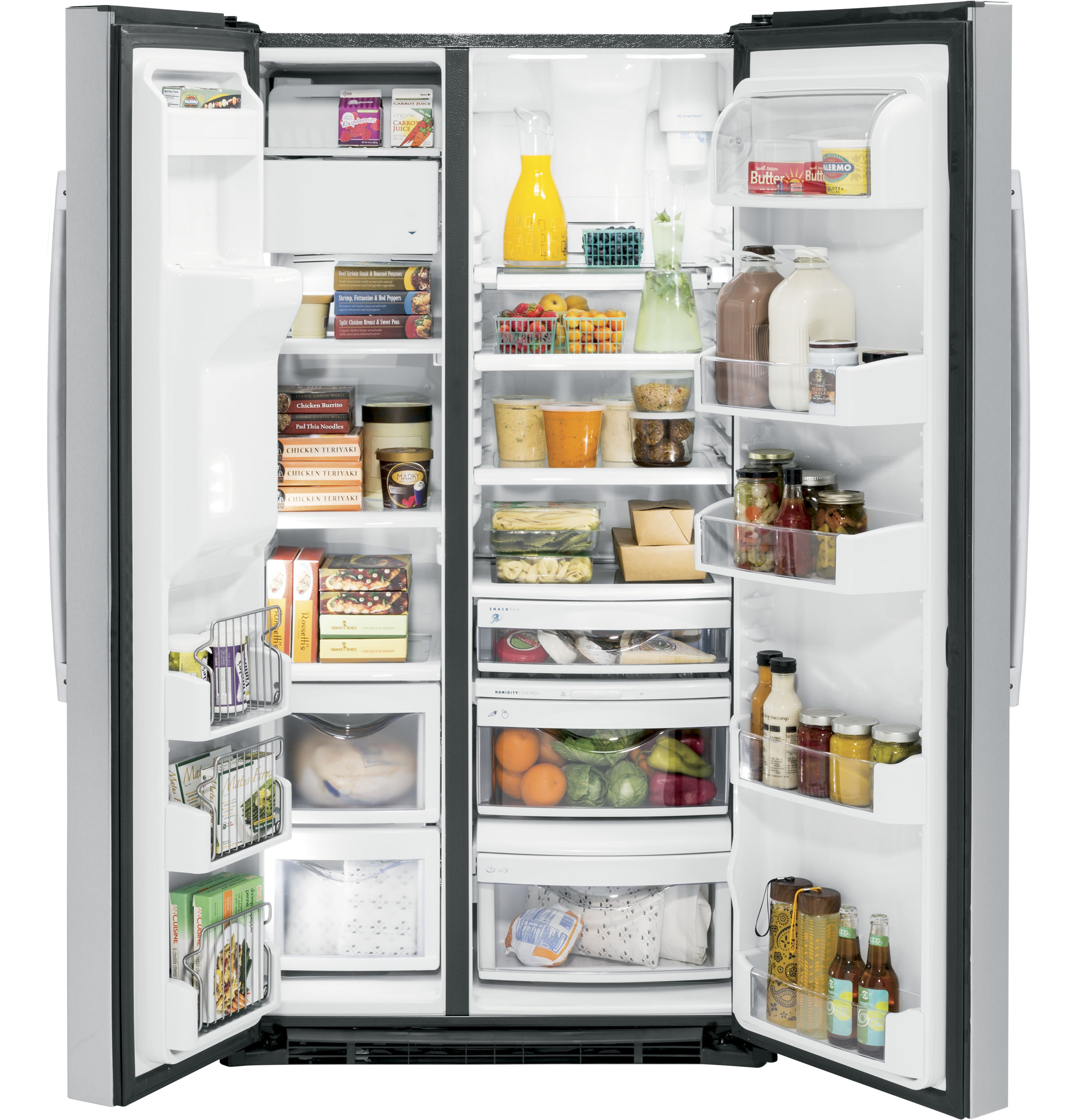 GE Profile™ 21.9 Cu. Ft. Counter-Depth Side-By-Side Refrigerator in Stainless size 69.25 H x 35.75 W x 30.75 D | PZS22MYKFS | Stainless Steel | Fridge.com