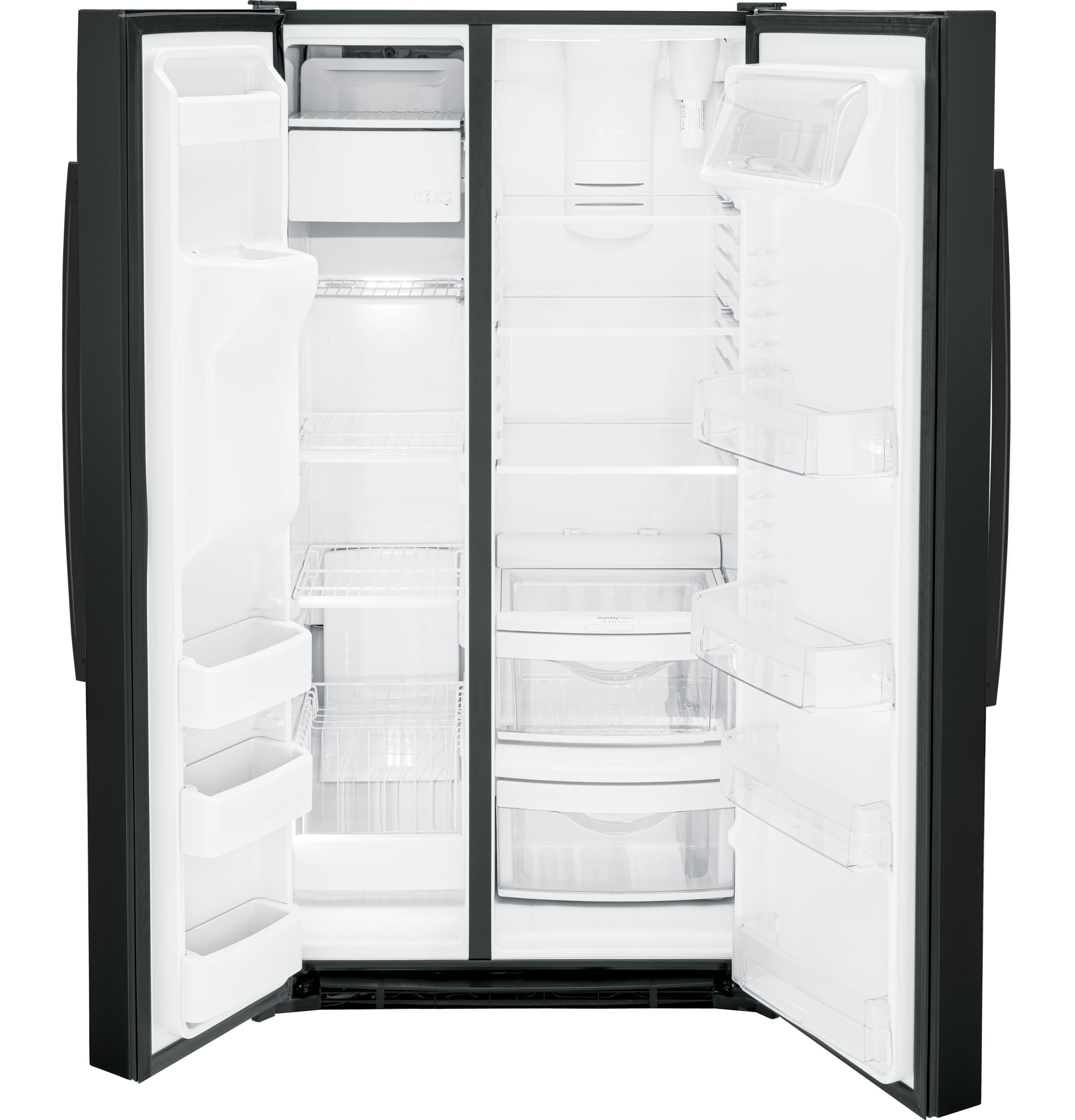 GE® ENERGY STAR® 25.3 Cu. Ft. Side-By-Side Refrigerator in Black size 69.625 H x 35.75 W x 34.75 D | GSE25GGPBB | Fridge.com