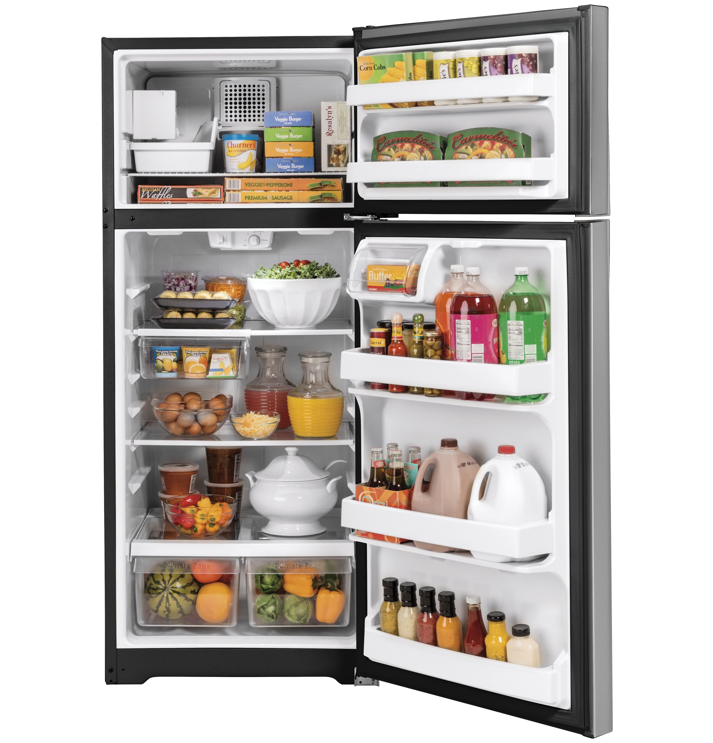 GE® ENERGY STAR® 17.5 Cu. Ft. Top-Freezer Refrigerator in Stainless Steel size 67.375 H x 28 W x 32.625 D | GIE18GSNRSS | Fridge.com