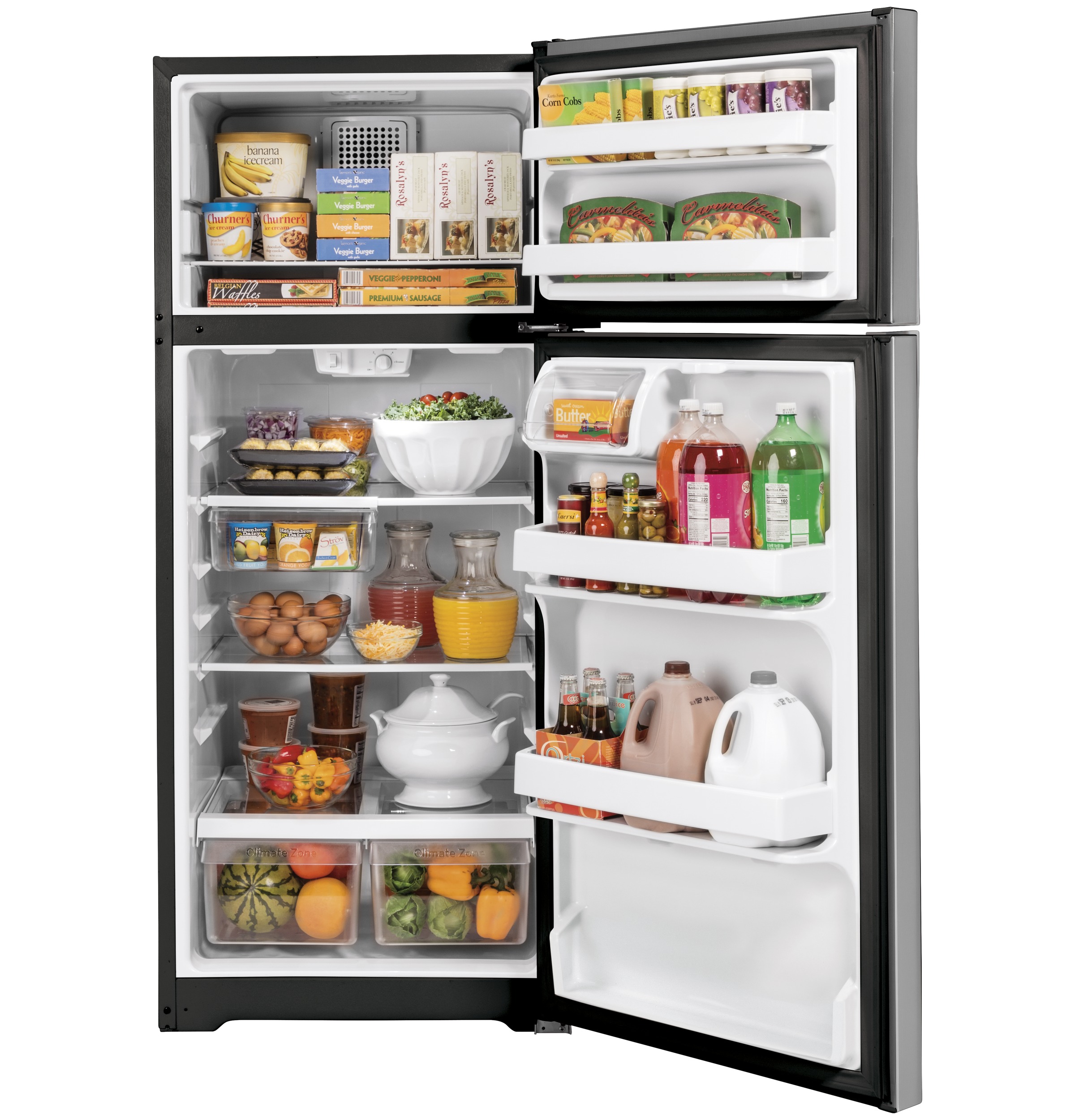 GE 28 Inch 28" Top Freezer Refrigerator GTS17GSNRSS | Fridge.com