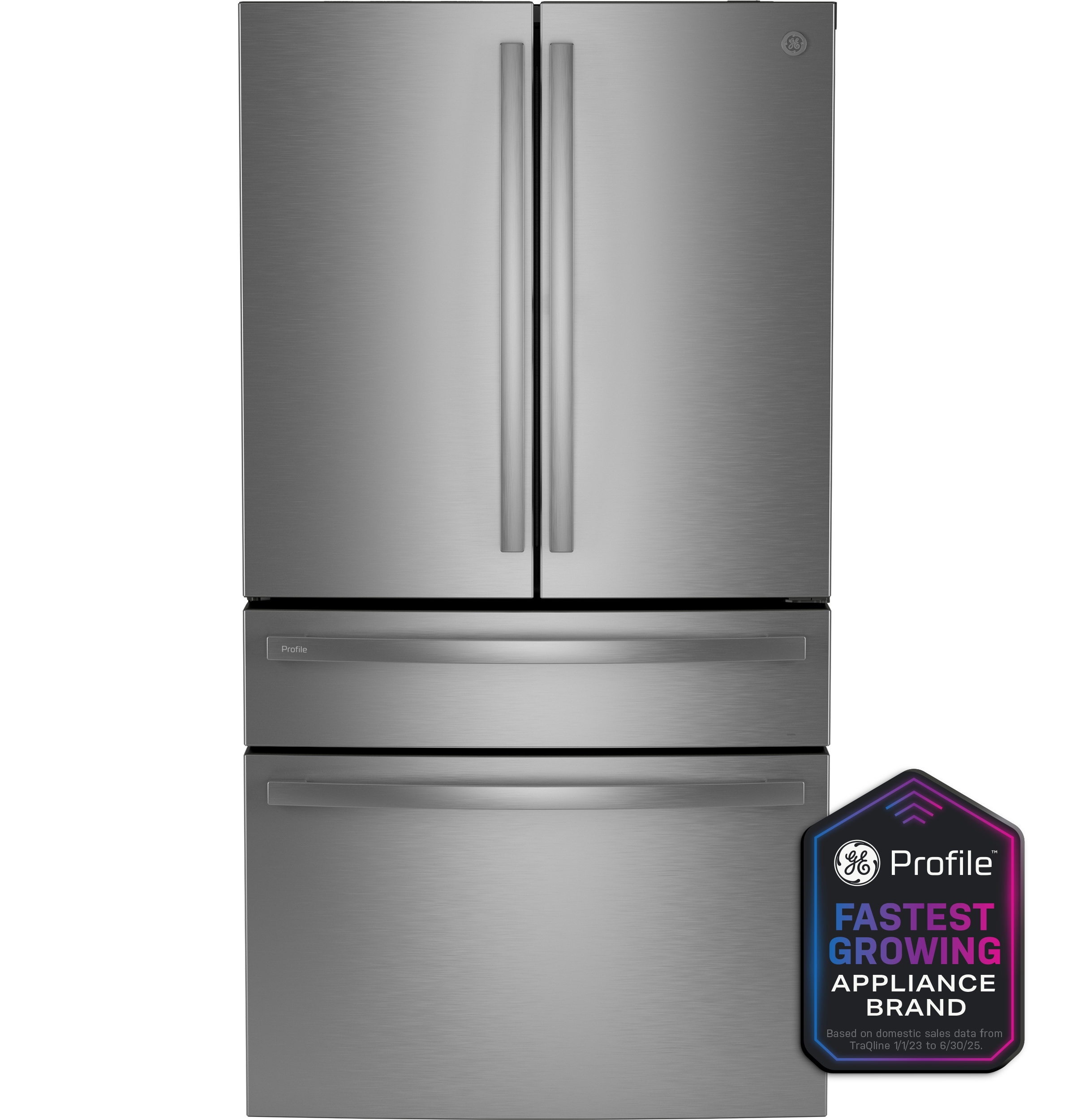 GE Profile™ ENERGY STAR® 23.3 Cu. Ft. Smart Counter-Depth Fingerprint Resistant 4-Door Refrigerator with Door In Door in Stainless Steel | PJD23BYWFS | Fridge.com