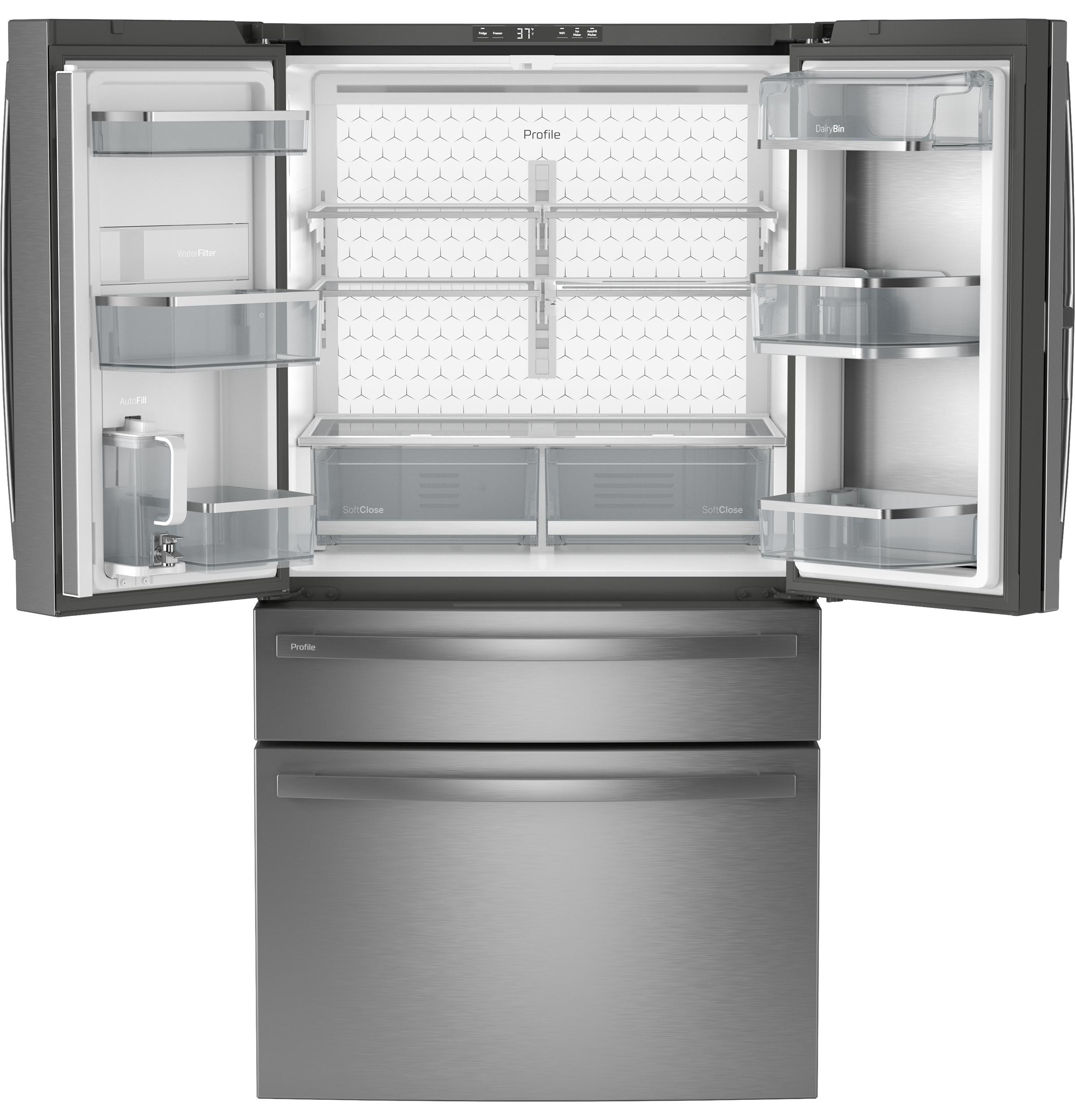 GE Profile™ ENERGY STAR® 23.3 Cu. Ft. Smart Counter-Depth Fingerprint Resistant 4-Door Refrigerator with Door In Door in Stainless Steel | PJD23BYWFS | Fridge.com