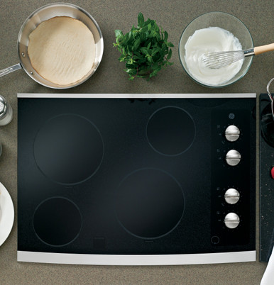 GE JP336SDSS 30 Smoothtop Electric Cooktop with Ceramic-Glass Cooktop, 4  Ribbon Elements, 8 PowerBoil Element and ADA Compliant: Stainless Steel