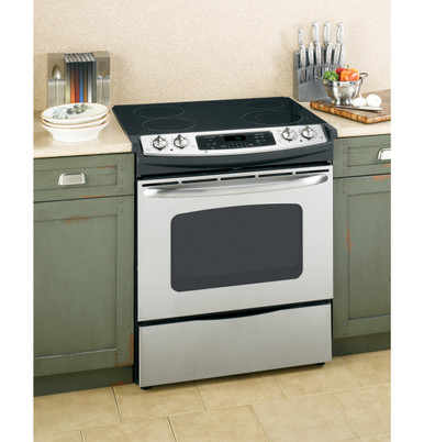 GE 27-in 4 Burners 3-cu ft Self-Cleaning Drop-In Electric Range (Black) in  the Single Oven Electric Ranges department at