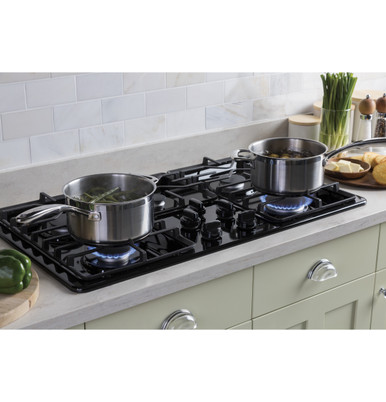 GE® 36" Built-In Gas Cooktop with Dishwasher-Safe Grates in Black size 4.75 H x 36 W x 21 D | JGP3036DLBB | Standard Cast