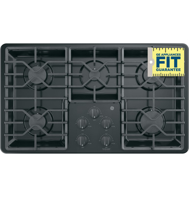 GE® 36" Built-In Gas Cooktop with Dishwasher-Safe Grates in Black size 4.75 H x 36 W x 21 D | JGP3036DLBB | Standard Cast