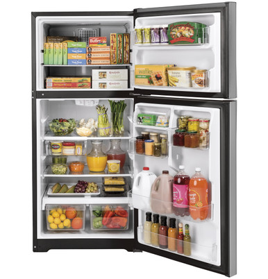 GE® ENERGY STAR® 19.2 Cu. Ft. Top-Freezer Refrigerator in Stainless Steel size 66.375 H x 29.75 W x 34.5 D | GTE19JSNRSS