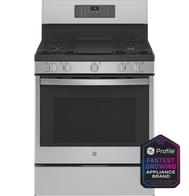 GE Profile™ Smart 30" Free-Standing Self Clean Gas Fingerprint Resistant Range with No Preheat Air Fry in Stainless | PGB935YPFS | Heavy Cast