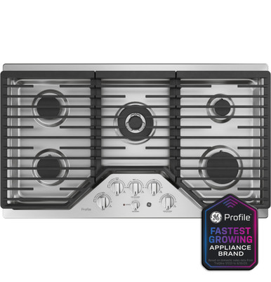 GE GE Profile™ 36" Built-In Tri-Ring Gas Cooktop with 5 Burners and Included Extra-Large Integrated Griddle - PGP9036SLSS