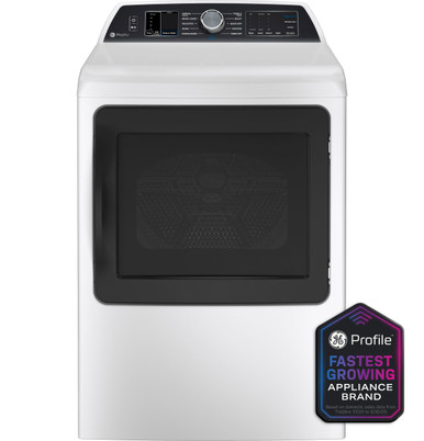 GE Profile™ ENERGY STAR® 7.4 cu. ft. Capacity Smart drum Electric Dryer with Sanitize Cycle and Sensor Dry in White/Silver Backsplash | PTD70EBSTWS