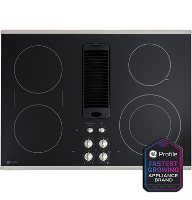 GE Profile™ 30" Downdraft Electric Cooktop in Stainless Steel size 21.9375 H x 29.875 W x 2.5625 D | PP9830SRSS