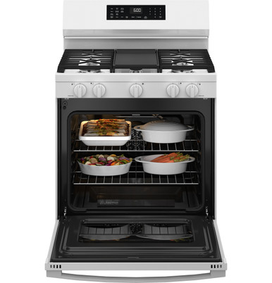 GE® 30" Free-Standing Gas Convection Range with No Preheat Air Fry and EasyWash™ Oven Tray in White | GGF600AVWW | Standard Cast