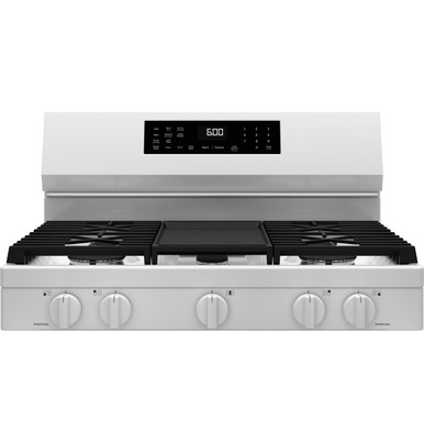 GE® 30" Free-Standing Gas Convection Range with No Preheat Air Fry and EasyWash™ Oven Tray in White | GGF600AVWW | Standard Cast