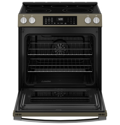 GE® ENERGY STAR® 30" Slide-In Electric Convection Range with No Preheat Air Fry and EasyWash™ Oven Tray in Slate | GRS600AVES | Stainless Steel
