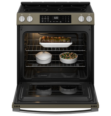 GE® ENERGY STAR® 30" Slide-In Electric Convection Range with No Preheat Air Fry and EasyWash™ Oven Tray in Slate | GRS600AVES | Stainless Steel