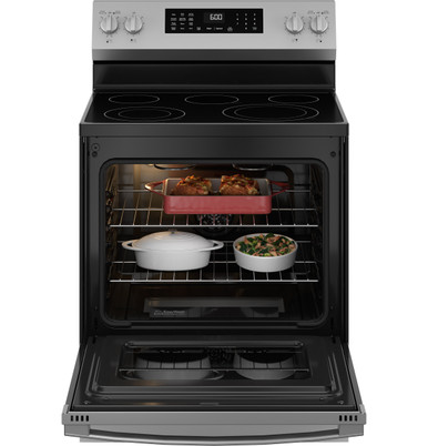 GE® ENERGY STAR® 30" Free-Standing Electric Convection Range with No Preheat Air Fry and EasyWash™ Oven Tray in Stainless Steel | GRF600AVSS