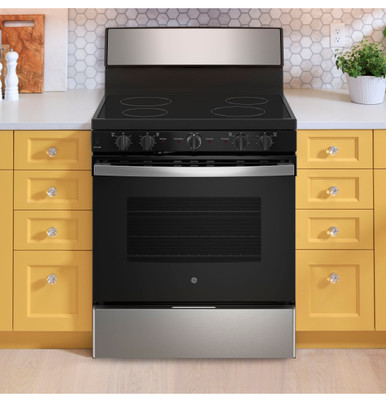 GE® ENERGY STAR® 30” Free-Standing Electric Radiant Smooth Cooktop Range in Stainless Steel/Black | JB480SYSS | Stainless Steel