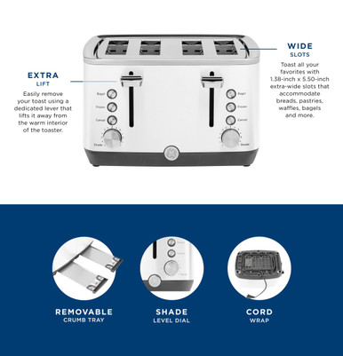 GE 4-Slice Toaster in Snow White size 7.64 H x 12.17 W x 11.18 D | G9TMA4SGYWH | Stainless Steel