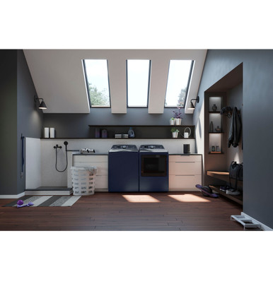 GE Profile™ ENERGY STAR® 7.3 cu. ft. Capacity Smart Electric Dryer with Steam and Washer Link in Sapphire Blue | PTD80EBPTRS