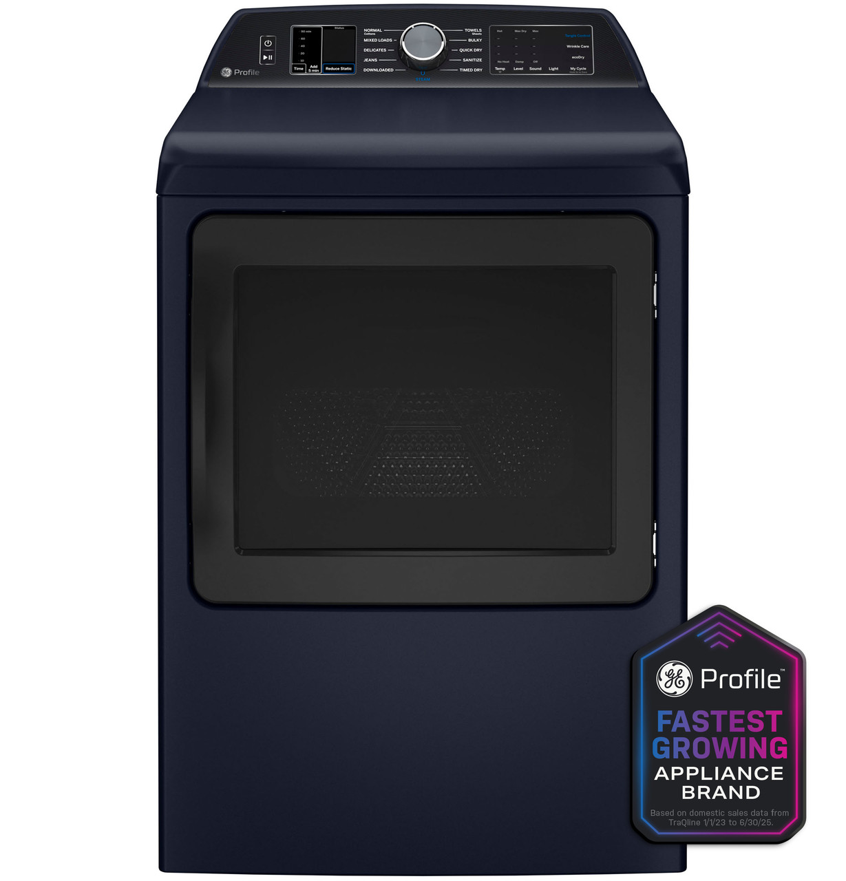 GE Profile™ ENERGY STAR® 7.3 cu. ft. Capacity Smart Electric Dryer with Steam and Washer Link in Sapphire Blue | PTD80EBPTRS