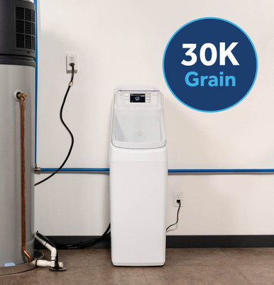 GE® Smart Water Softener 30,000 Grain Capacity with Integrated Filtration in White size 51 H x 15 W x 26 D | GXMD30W