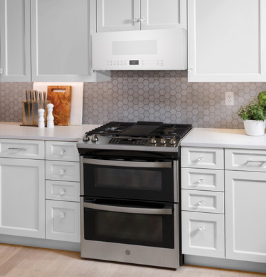 GE Profile 1.2 Cu. Ft. Over-the-Range Low Profile Sensor Microwave Oven in White size 10.3125 H x 29.875 W x 18.625 D | UVM9125DYWW