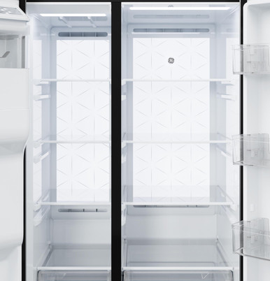 GE® 23.5 Cu. Ft. Counter-Depth Side-By-Side Refrigerator with LED Light Walls and Extra Tall Dispenser in Stainless | GZS24PYYFS | Stainless Steel