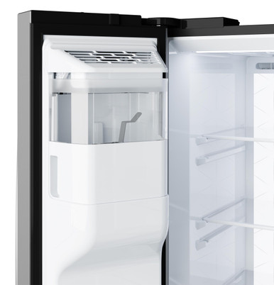 GE® 23.5 Cu. Ft. Counter-Depth Side-By-Side Refrigerator with LED Light Walls and Extra Tall Dispenser in Stainless | GZS24PYYFS | Stainless Steel