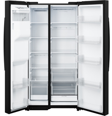 GE® 27.9 Cu. Ft. Side-By-Side Refrigerator with Extra Tall Dispenser and In-Door Icemaker in Black size 69.94 H x 35.75 W x 36 D | GSS28NGYBB
