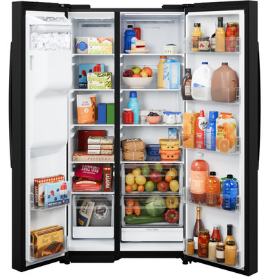 GE® 27.9 Cu. Ft. Side-By-Side Refrigerator with Extra Tall Dispenser and In-Door Icemaker in Black size 69.94 H x 35.75 W x 36 D | GSS28NGYBB