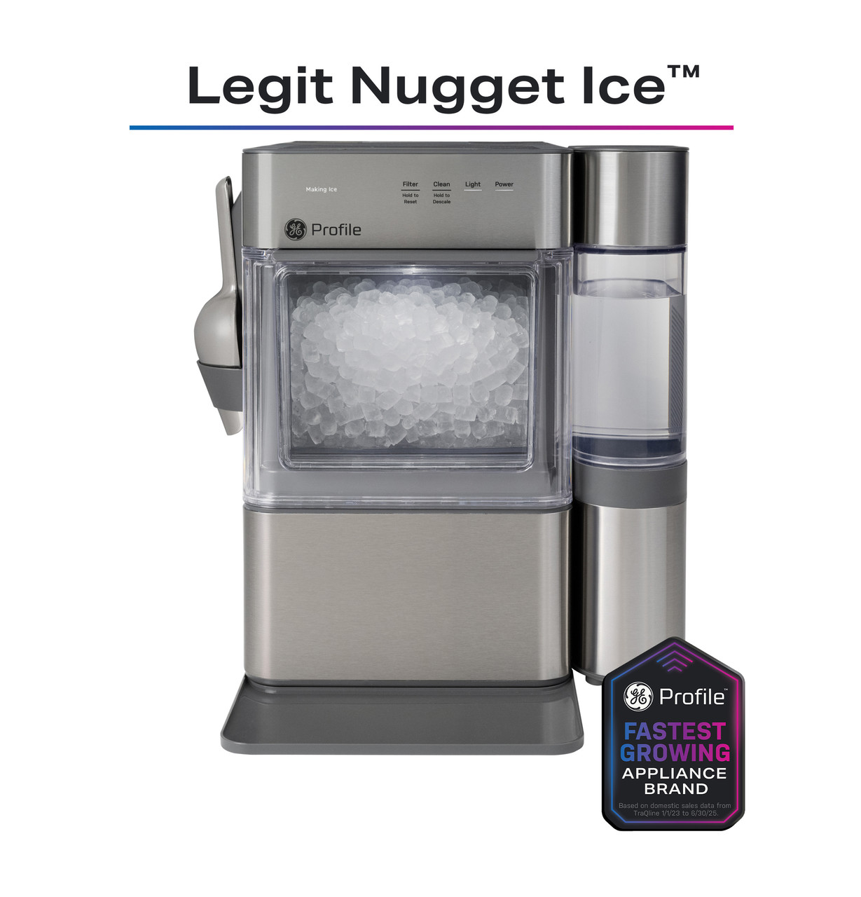 GE Profile™ Opal™ Mini Pro + Nugget Ice Maker with Side Tank in Stainless Steel size 14.56 H x 11.6 W x 15.6 D | P4NM25QZSS