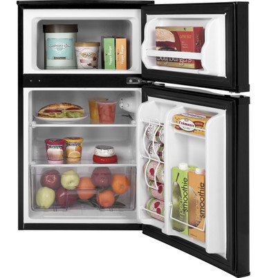 GE Mini Fridge With Freezer | 3.1 Cubic Ft. | Double-Door Design With Glass  Shelves, Crisper Drawer & Spacious Freezer | Small Refrigerator Perfect