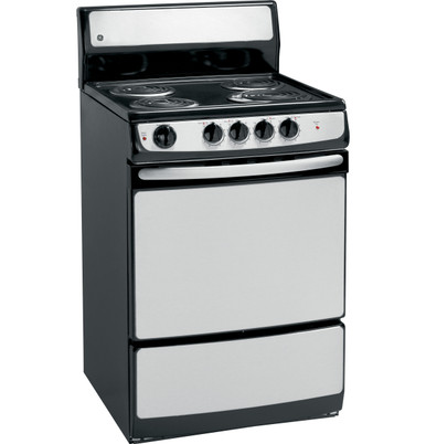 GE 24 in. 2.9 cu. ft. Oven Freestanding Electric Range with 4 Smoothtop  Burners - Stainless Steel