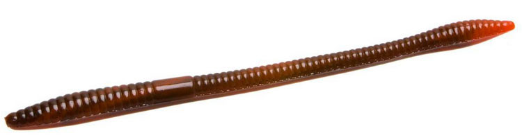 Zoom Trick Worm Bait - 6-1/4in - Brown Orange Swirl - TackleDirect