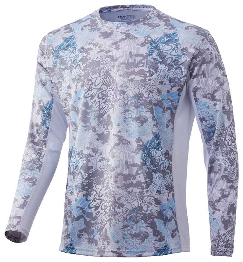 Chemise De Pêche Manches Longues HUK Icon X Tide Change, Homme, Taille MEDIUM, Gris/blanc