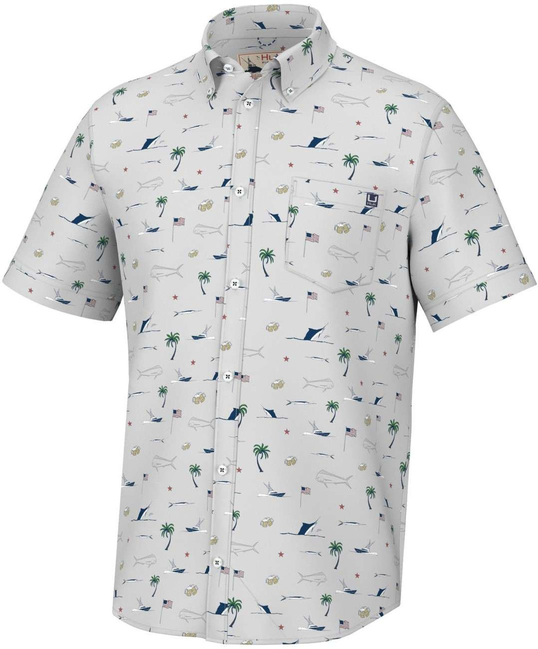 Chemise Huk Fishing Off Shore Etch Kona Homme Manches Courtes Bleue Taille S - Neuve