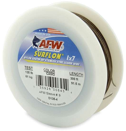 AFW D135-4 135lb Surflon Nylon Coated 1x7 SS Leader Wire Camo 300ft