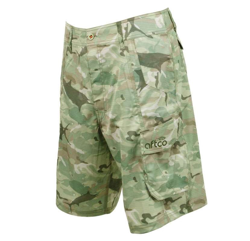 AFTCO M82 Tactical Fishing Shorts - Green Camo - TackleDirect