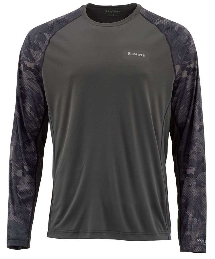 Simms Solarflex LS Crewneck - Print Hex Flo Camo Carbon - TackleDirect