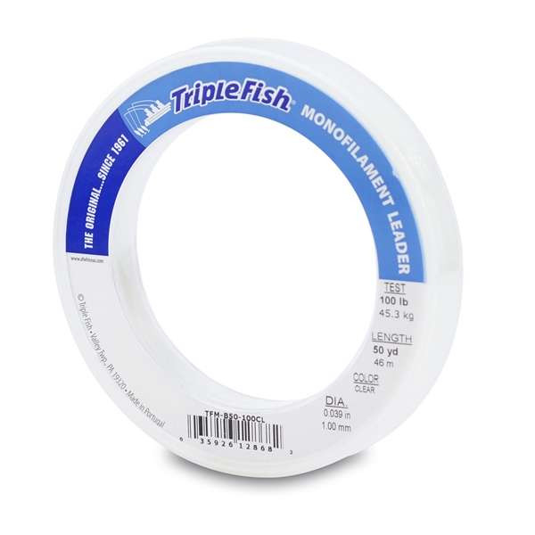 Triple Fish Monofilament Leader 50yds Clear 100lb Test - TackleDirect