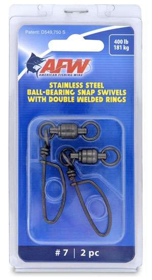 AFW FTV400B-A Size #7 400lb SS Ball Bearing Snap Swivels, 2pc