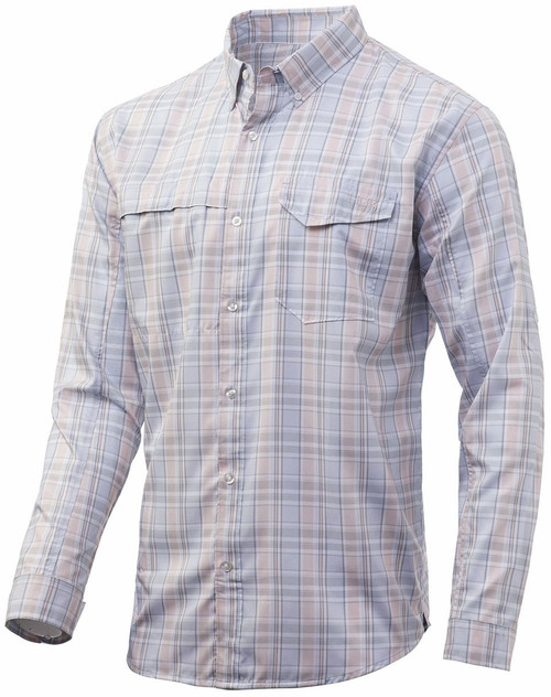 Huk Tide Point Plaid LS Shirt - Seashell Pink - L - TackleDirect