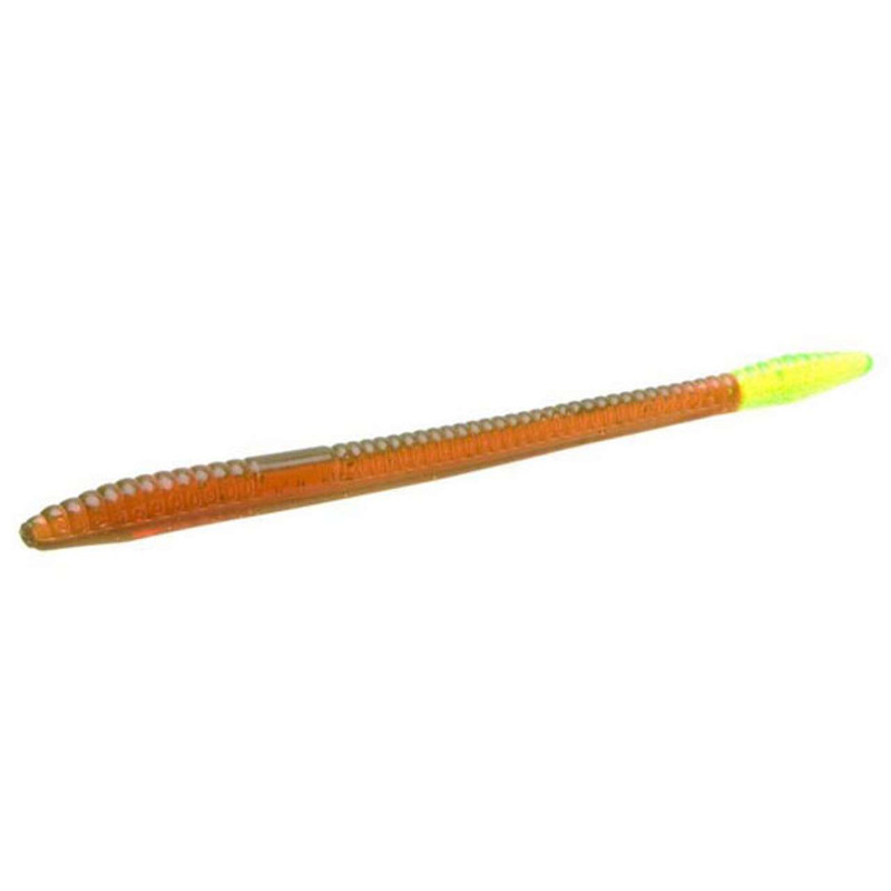 Zoom Finesse Worm Bait 4-1/2in Motoroil/Chartreuse - TackleDirect