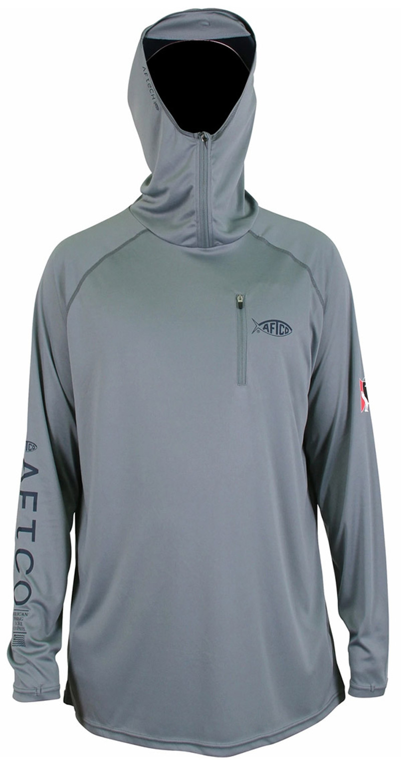 Grey T-H Marine Logo AFTCO JASON CHRISTIE HOODED PERFORMANCE SHIRT