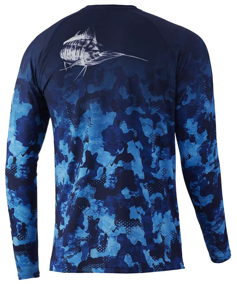 Huk Men's Icon x KC Refraction Camo Fade Long Sleeve Fishing Shirt, XL, Bluefin